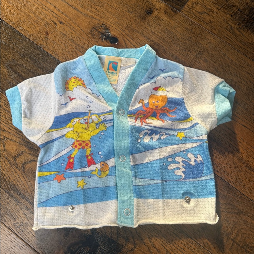 Vintage Carter’s Terry Shirt 3T Ocean Nautical‎ Print Snap Front